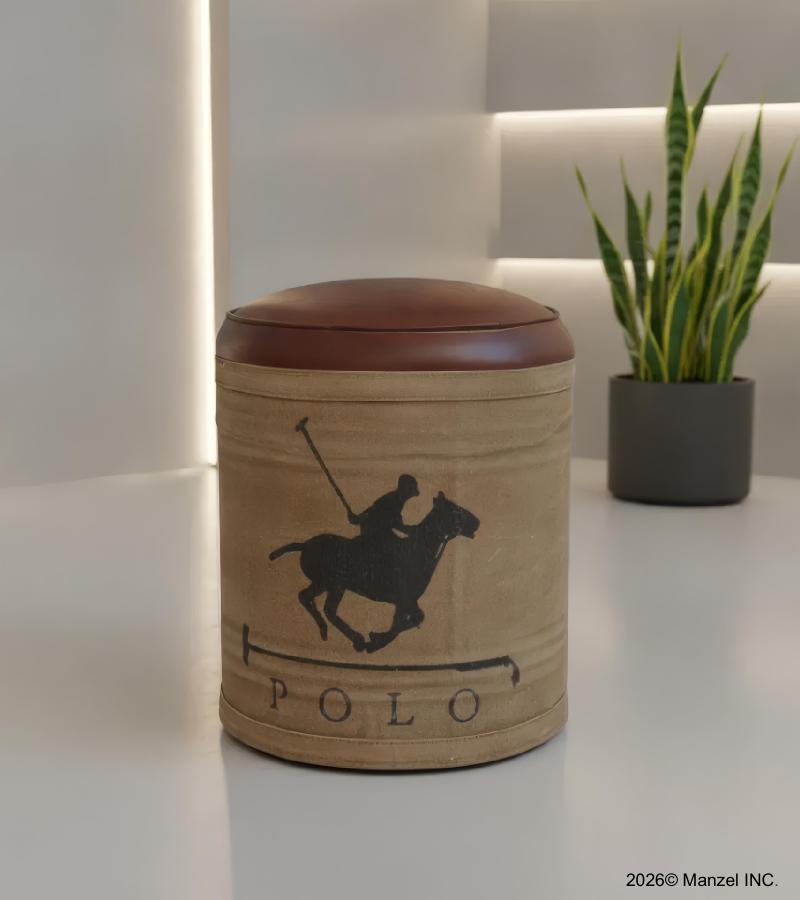 CANVAS & LEATHER POUF OTTOMAN STOOL