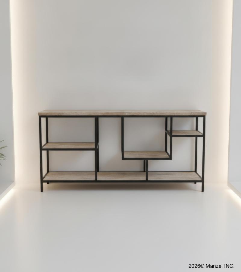 SOLID WOOD & IRON SHELVING UNIT