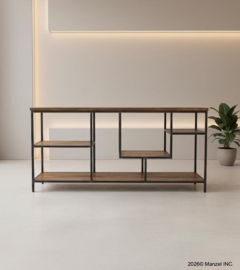SOLID WOOD & IRON SHELVING UNIT