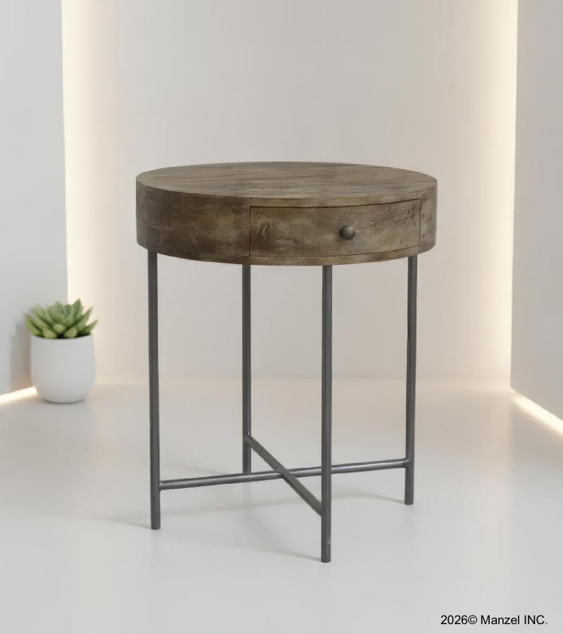 SOLID WOOD & IRON SIDE TABLE 