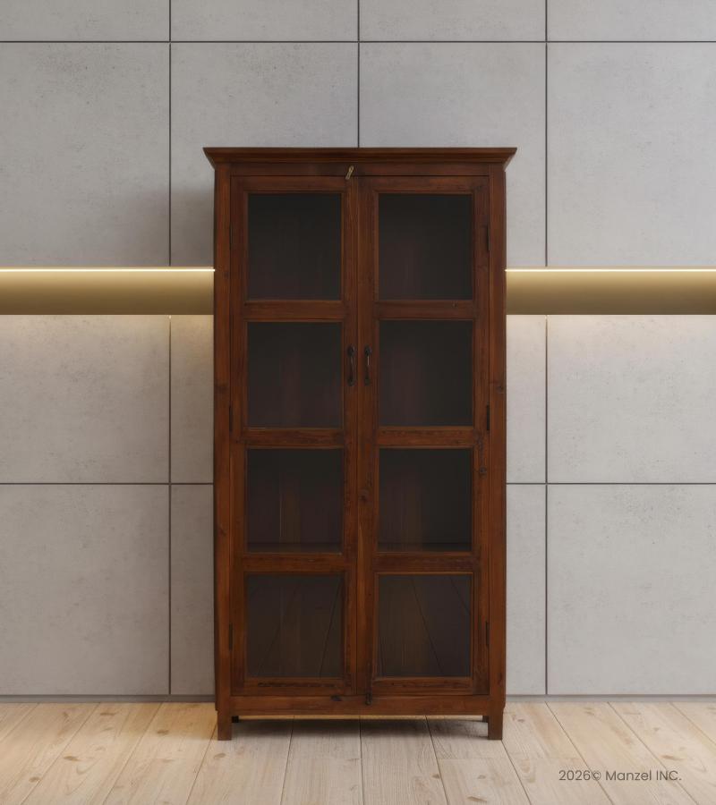 RECLAIMED TEAK WOOD & GLASS CABINET