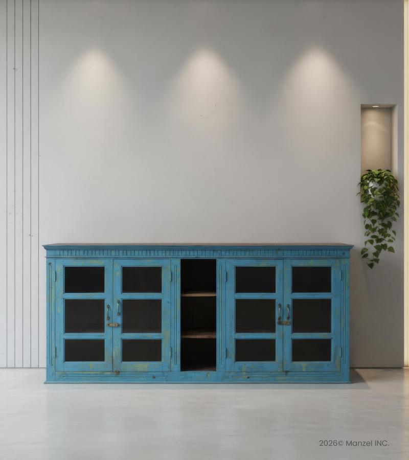 SOLID RECLAIMED WOOD & GLASS SIDEBOARD
