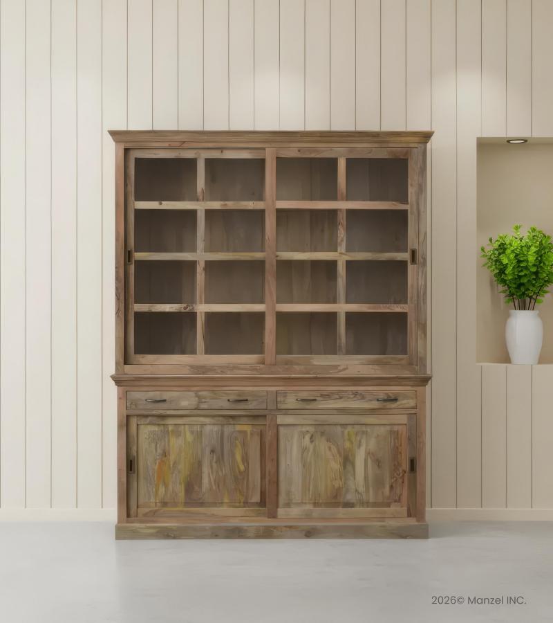 Solid wood glass door dining room hutch