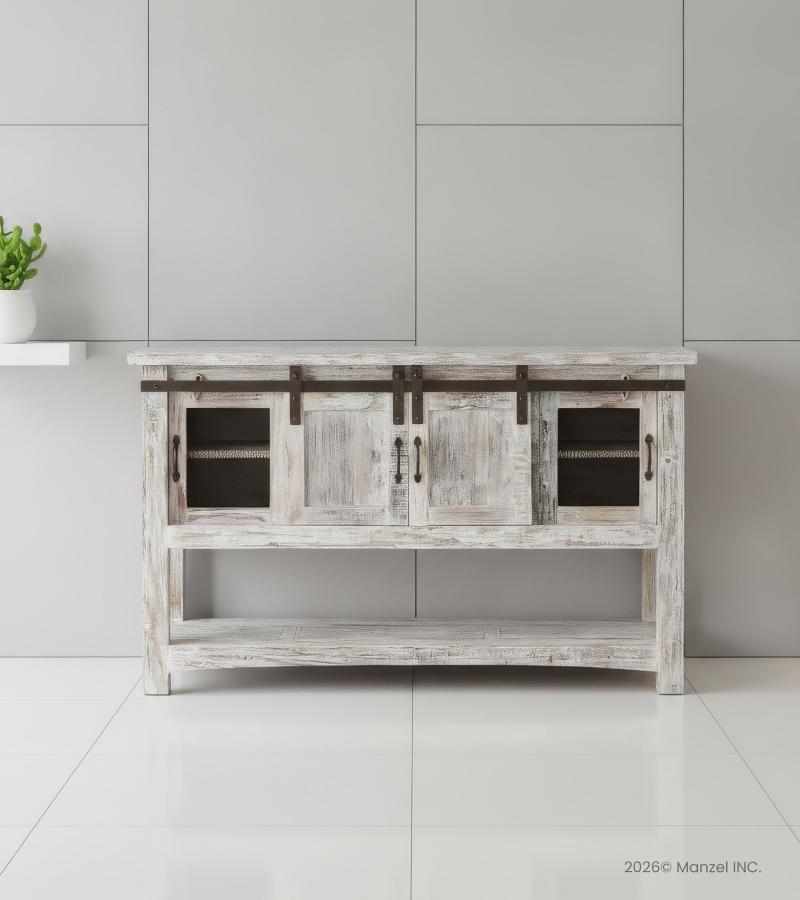SOLID RECLAIMED TEAK WOOD SIDEBOARD W/ SLIDING DOORS & BOTTOM SHELF