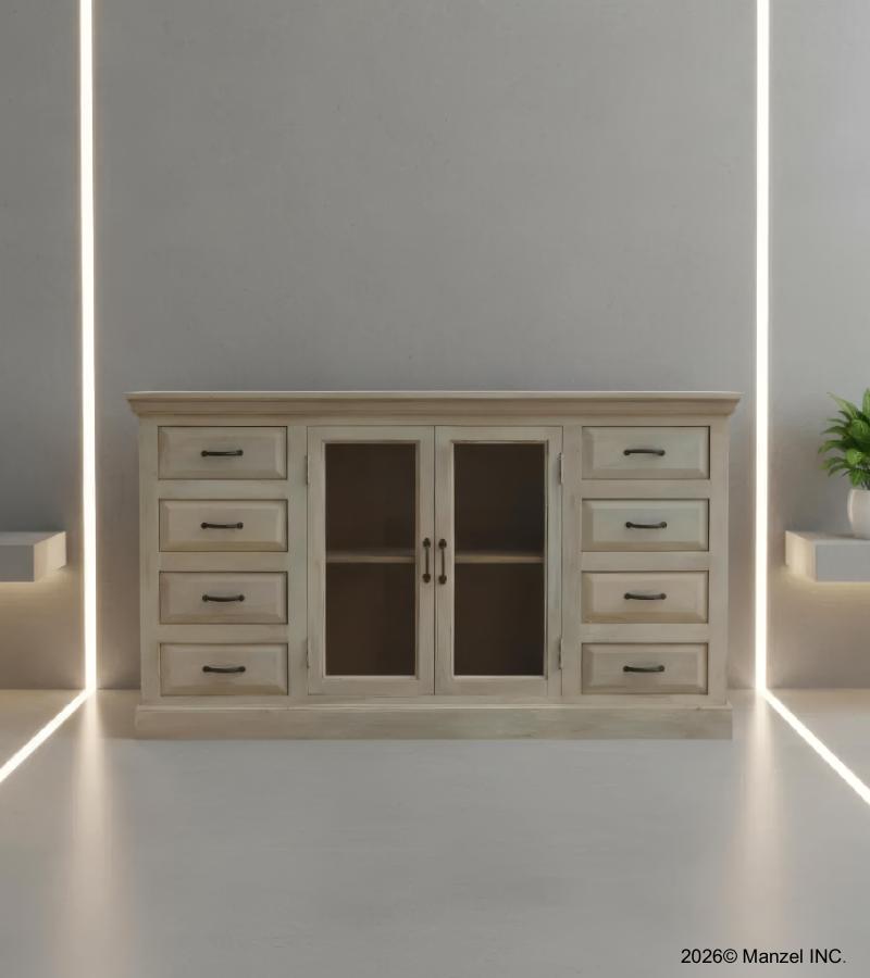 SOLID WOOD 8 DRAWERS 2 GLASS DOORS SIDEBOARD