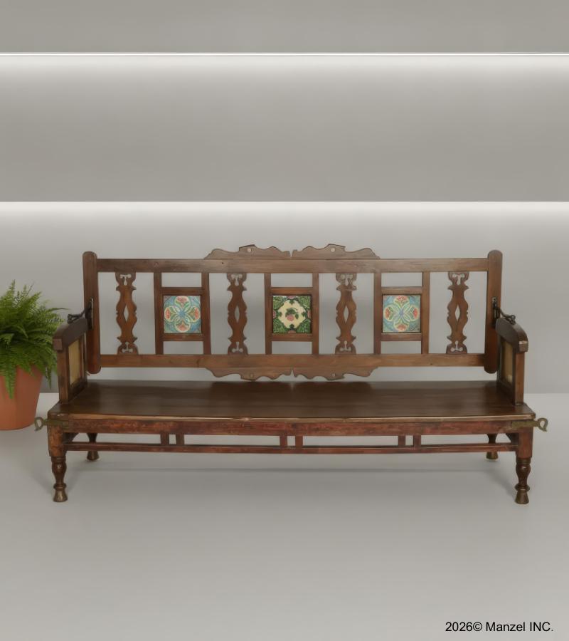 SOLID TEAK WOOD EMBELLISHED BENCH