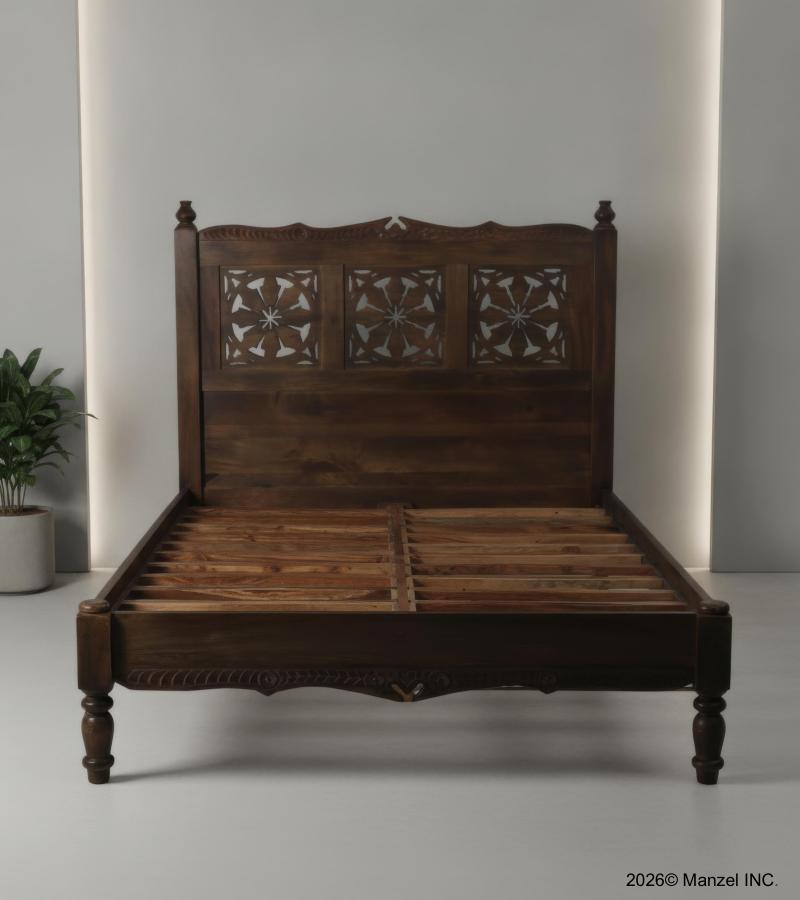 HAND CARVED SOLID WOOD QUEEN BED