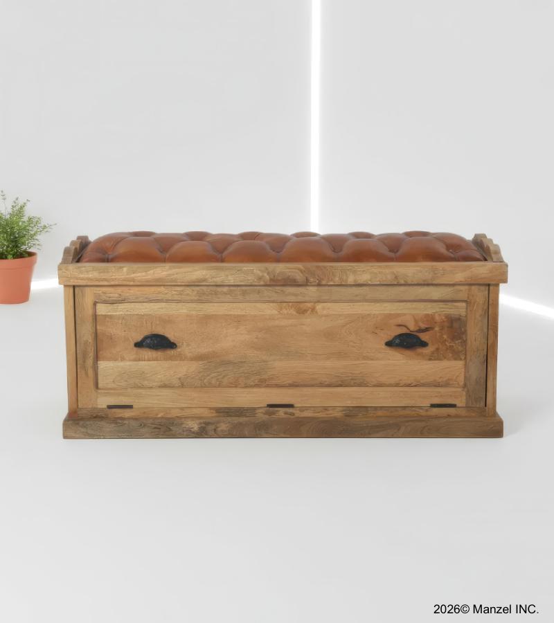 Wood Trunk w/ Upholstered Leather top
