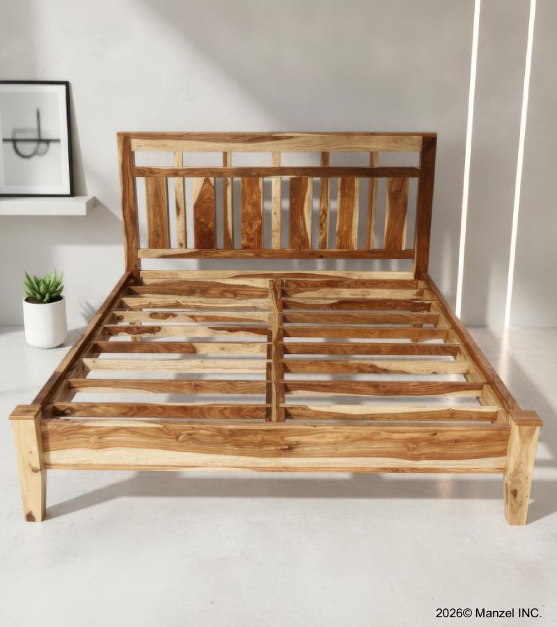 SOLID ROSEWOOD KING BED - HEADBOARD, FOOTBOARD, SIDE RAILS, SLATS
