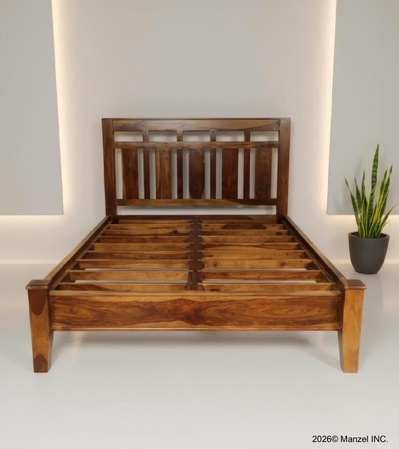 SOLID ROSEWOOD QUEEN BED - HEADBOARD, FOOTBOARD, SIDE RAILS, SLATS