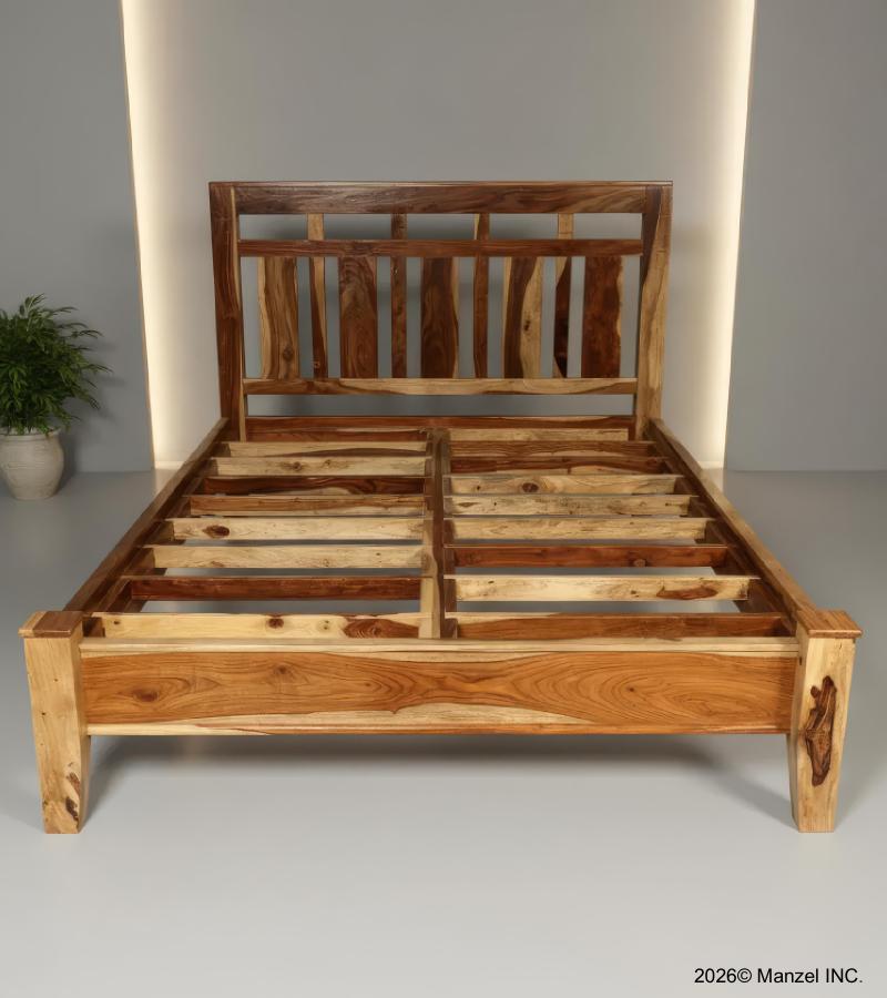 SOLID ROSEWOOD QUEEN BED - HEADBOARD, FOOTBOARD, SIDE RAILS, SLATS