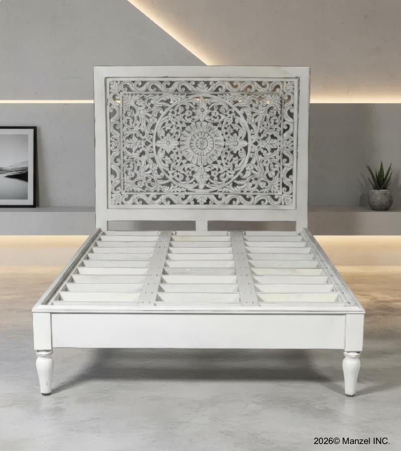 HAND CARVED SOLID WOOD QUEEN BED
