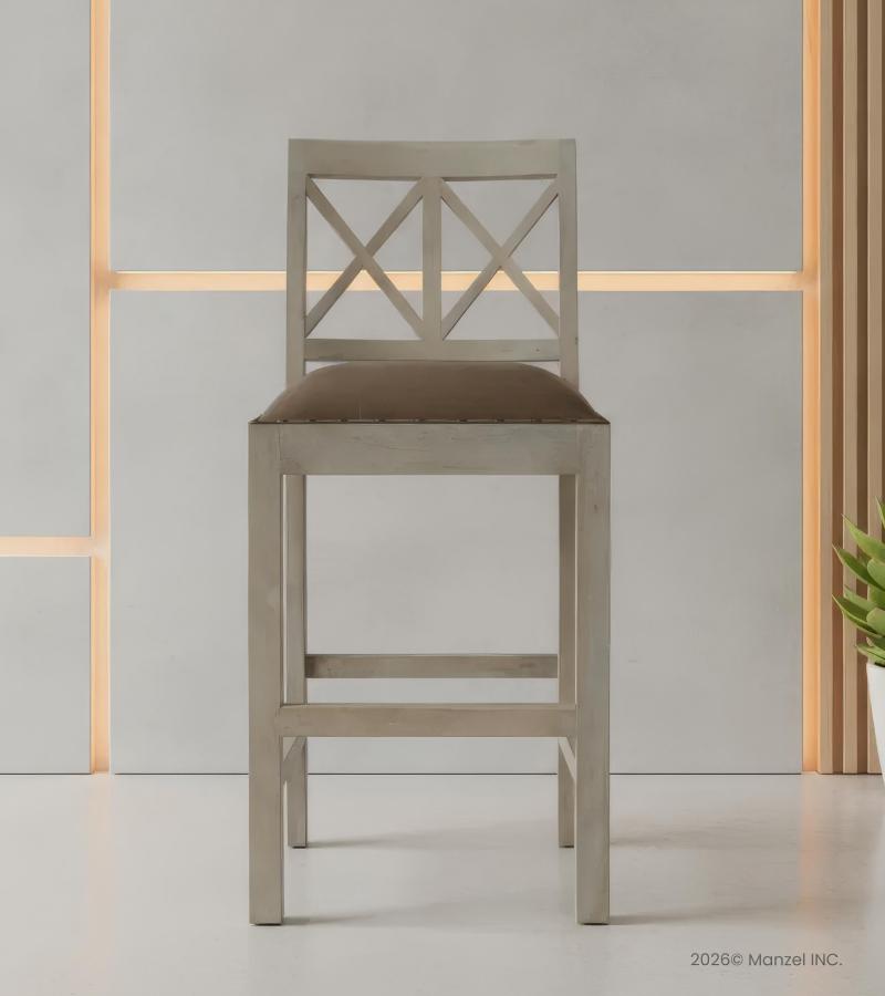 SOLID WOOD COUNTER STOOL W/ FULL HIDE LEATHER SEAT