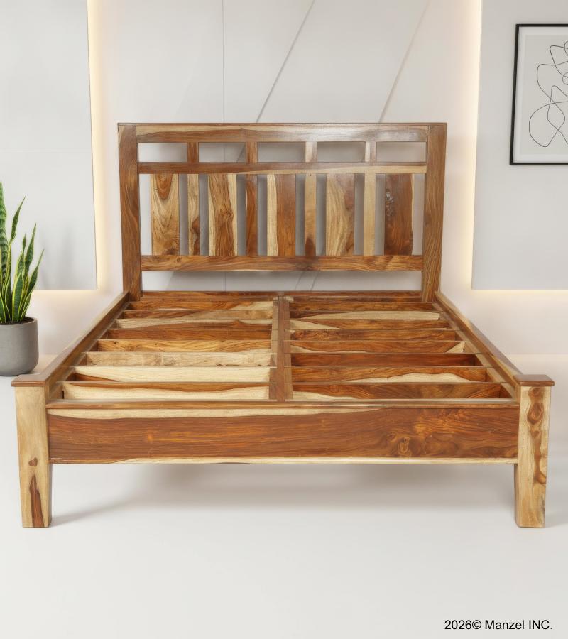 SOLID ROSEWOOD BED - HEADBOARD, FOOTBOARD, SIDERAILS, SLATS