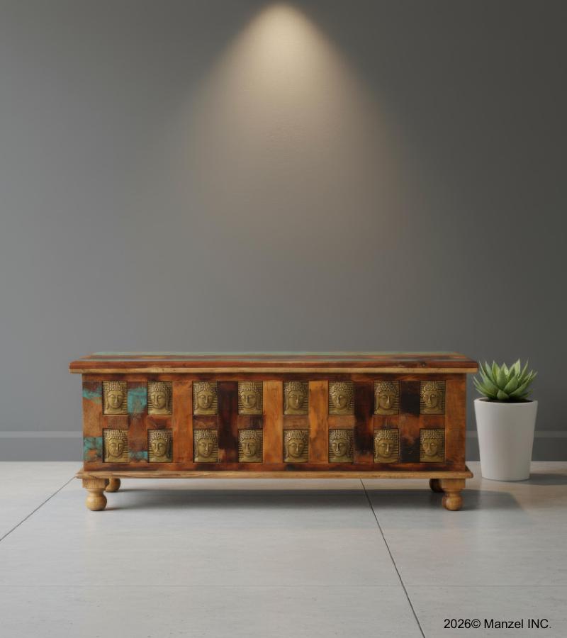 Brass Inlay Buddha Reclaimed Wood Trunk