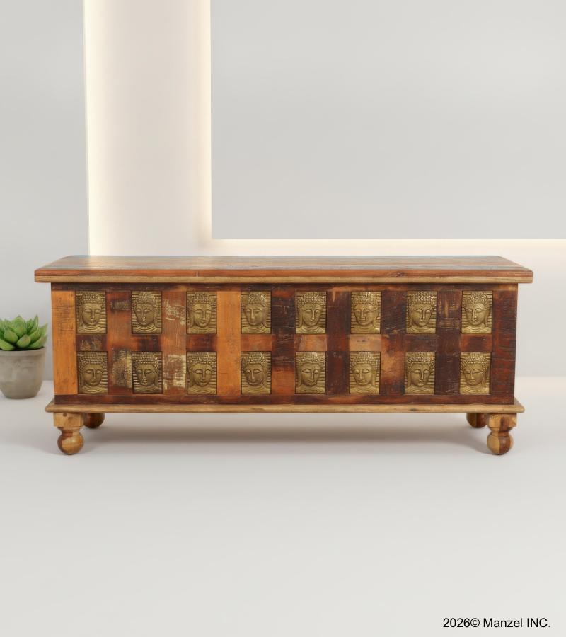 Brass Inlay Buddha Reclaimed Wood Trunk