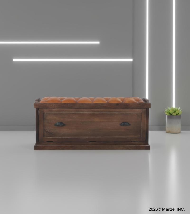 Wood Trunk w/ Upholstered Leather top