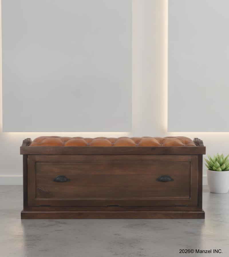 Wood Trunk w/ Upholstered Leather top