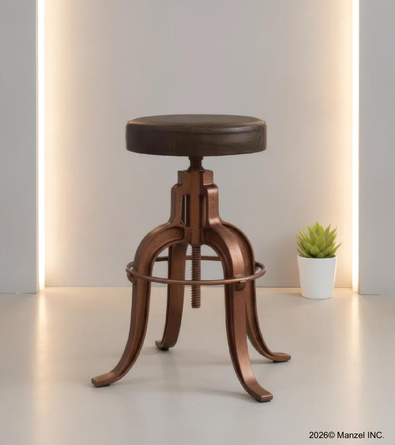 ADJUSTABLE HEIGHT IRON & LEATHER STOOL