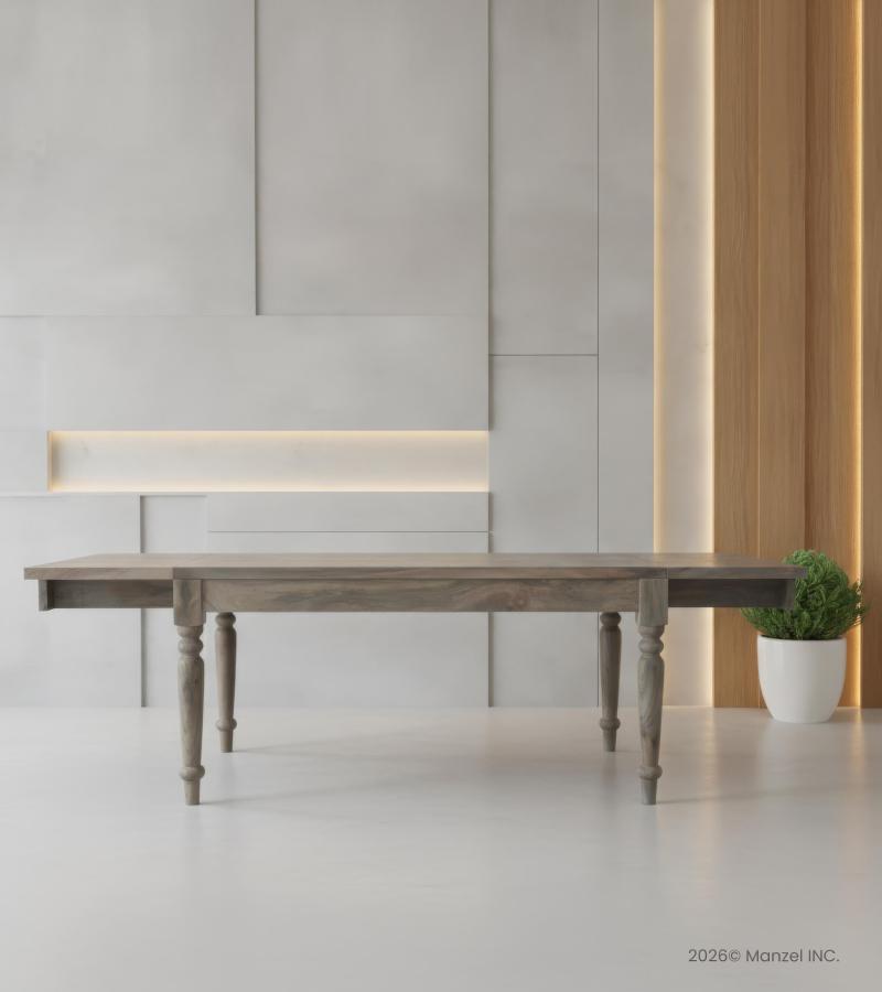 EXTENDABLE SOLID WOOD DINING TABLE W/ SELF-STORING EXTENSIONS
