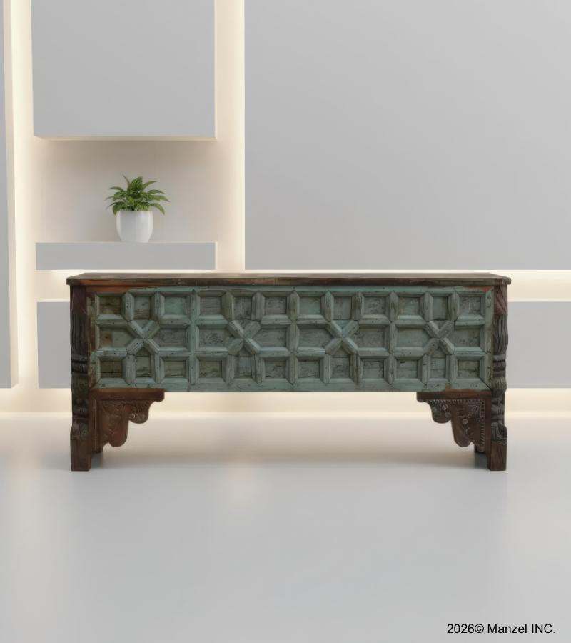 HAND CARVED SOLID RECLAIMED WOOD CONSOLE