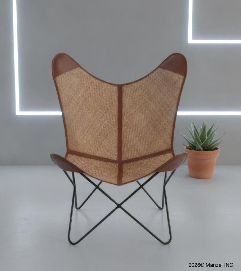 WOVEN MATERIAL, LEATHER & IRON BUTTERFLY CHAIR