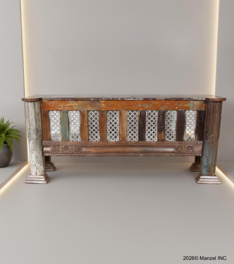 SOLID RECLAIMED TEAK WOOD & IRON CONSOLE