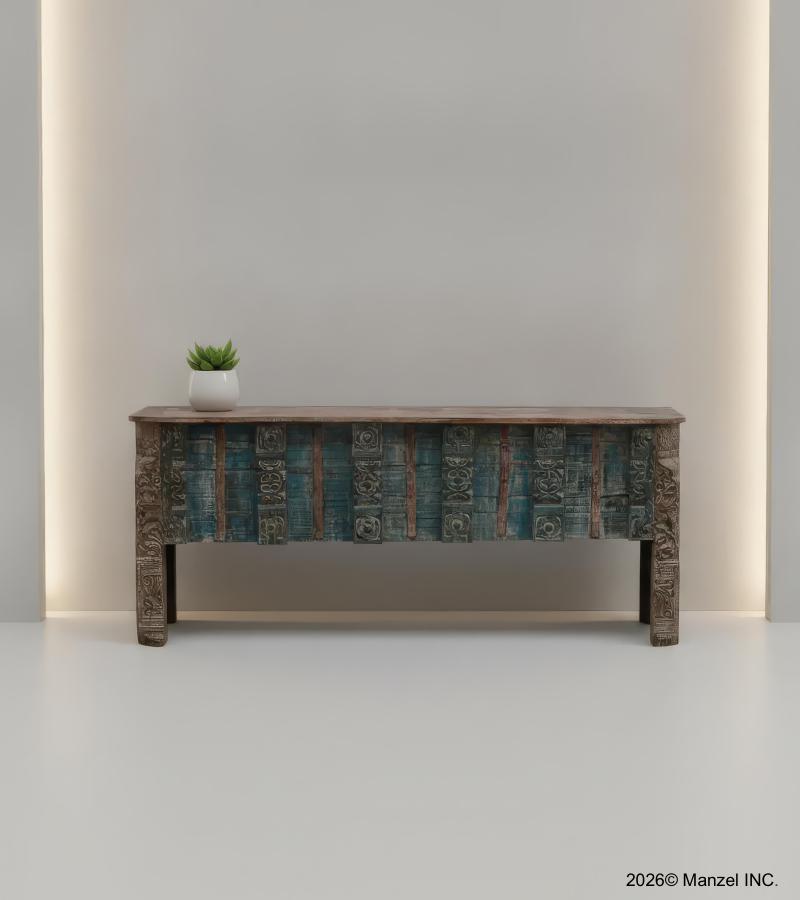 HAND CARVED SOLID  RECALIMED CONSOLE