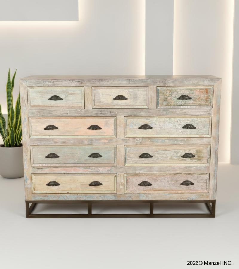 SOLID RECLAIMED TEAK WOOD 9 DRAWER DRESSER CHEST BUREAU SIDEBOARD
