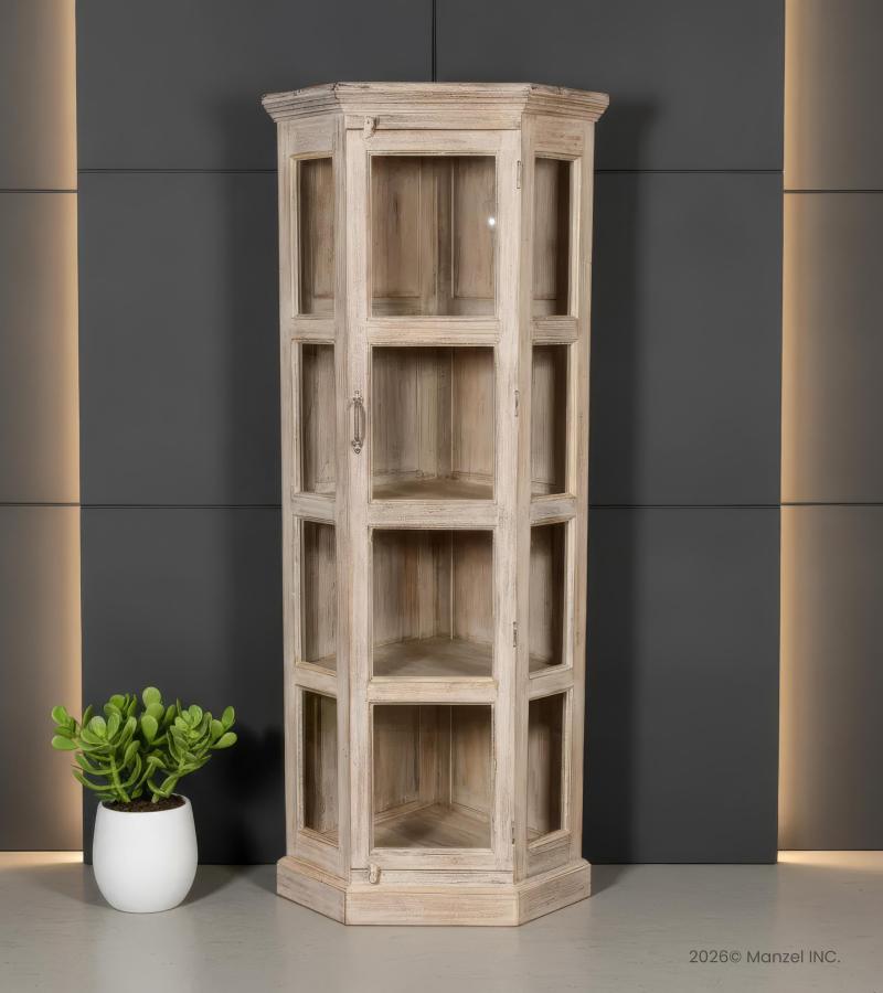 RECLAIMED TEAK WOOD & GLASS CORNER DISPLAY CABINET
