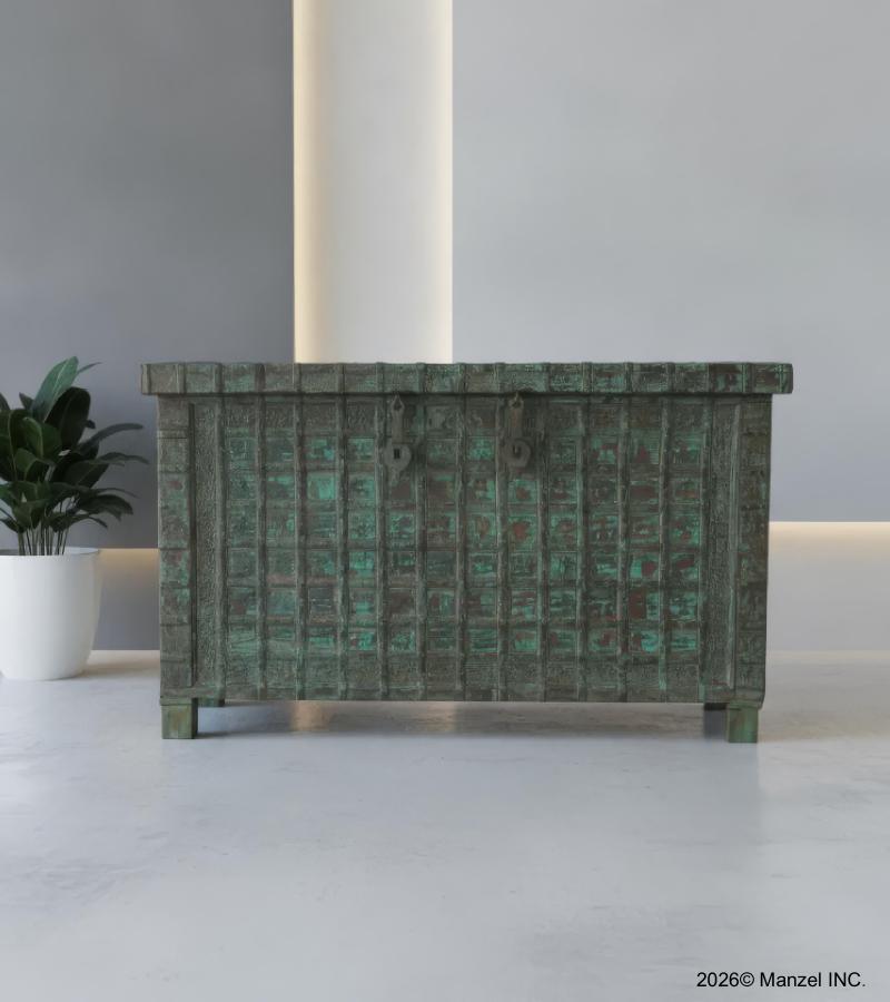 RECLAIMED DECORATIVE METAL TRUNK W/ OPENING LID