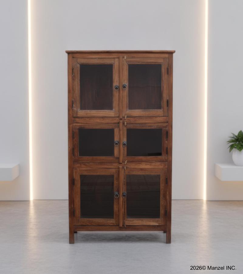 VINTAGE RECLAIMED TEAK & GLASS CABINET W/ SHELVES