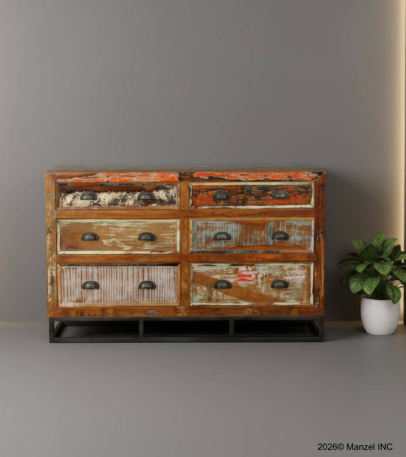 SOLID RECLAIMED TEAK WOOD 6 DRAWER DRESSER CHEST BUREAU SIDEBOARD