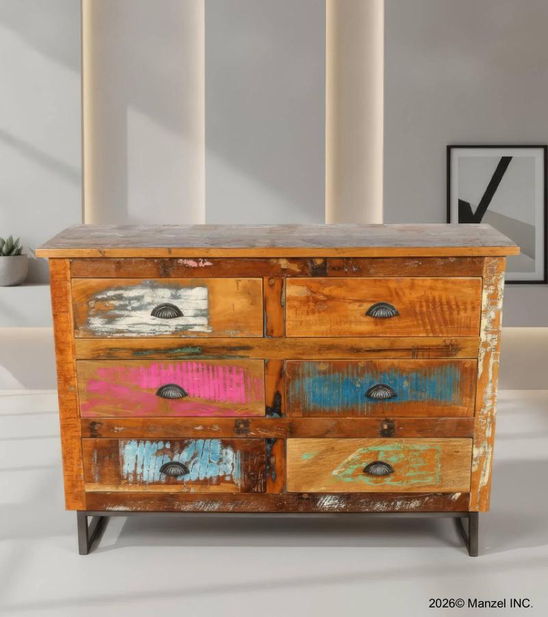 SOLID RECLAIMED TEAK WOOD 6 DRAWER DRESSER CHEST BUREAU SIDEBOARD