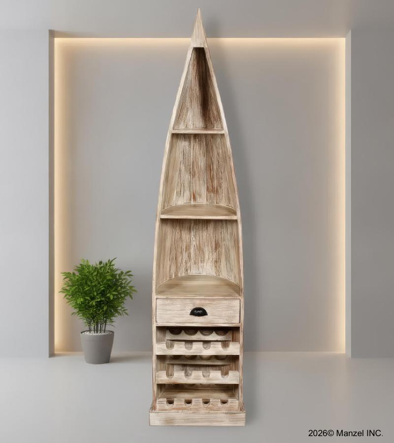 RECLAIMED WOOD BOAT NAUTICAL WINE RACK BOOKCASE W/ SHELVES