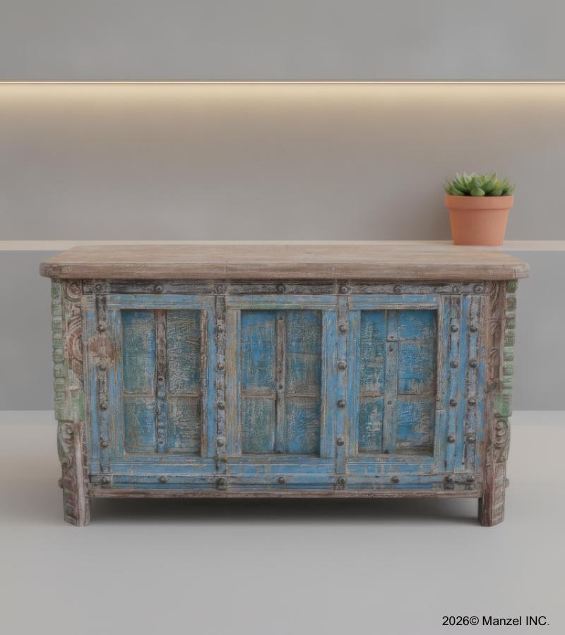 VINTAGE RECLAIMED TEAK TRUNK W/ METAL ACCENTS