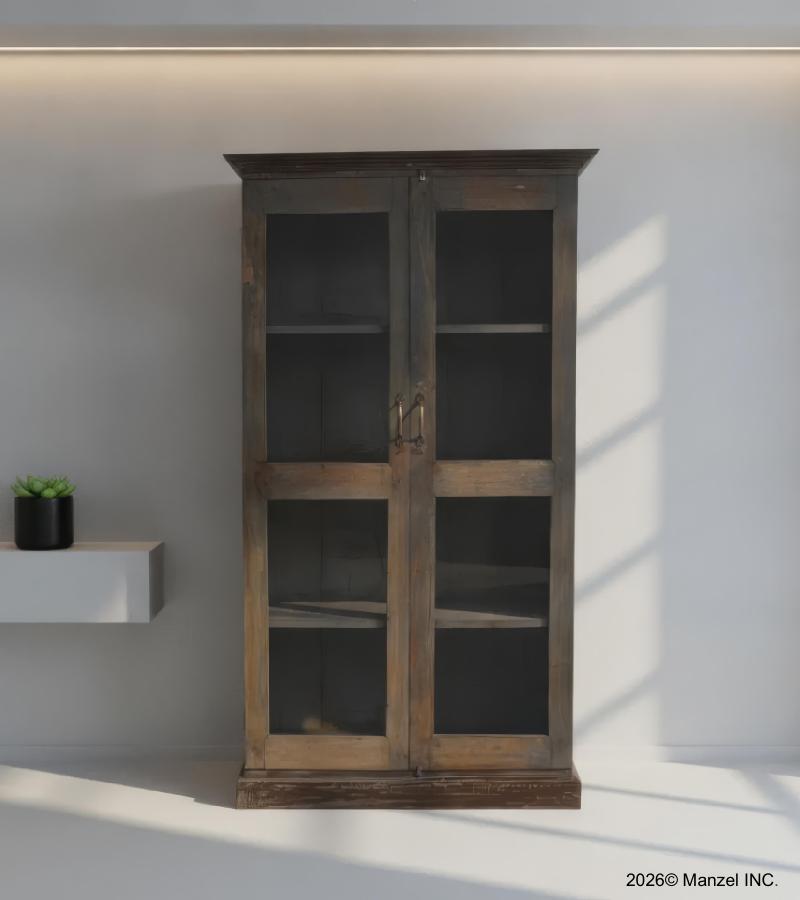 SOLID RECLAIMED TEAK WOOD & GLASS CABINET