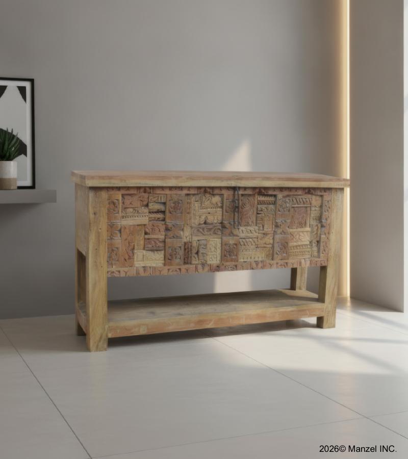 RECLAIMED TEAK CONSOLE TRUNK W/ OPENING LID & SHELF