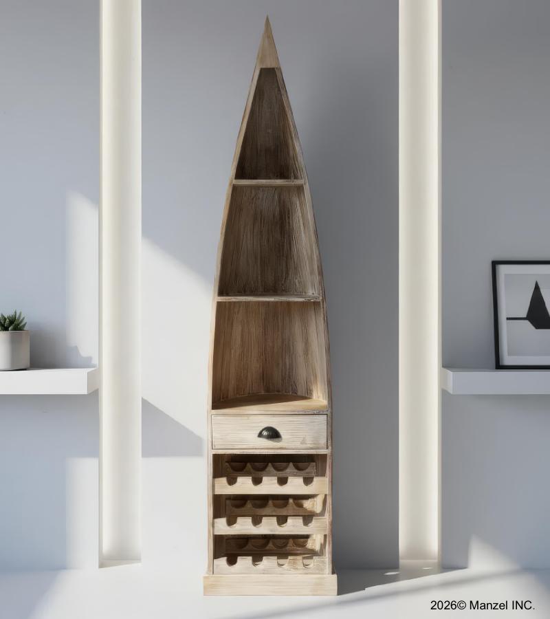 RECLAIMED WOOD BOAT NAUTICAL WINE RACK BOOKCASE W/ SHELVES