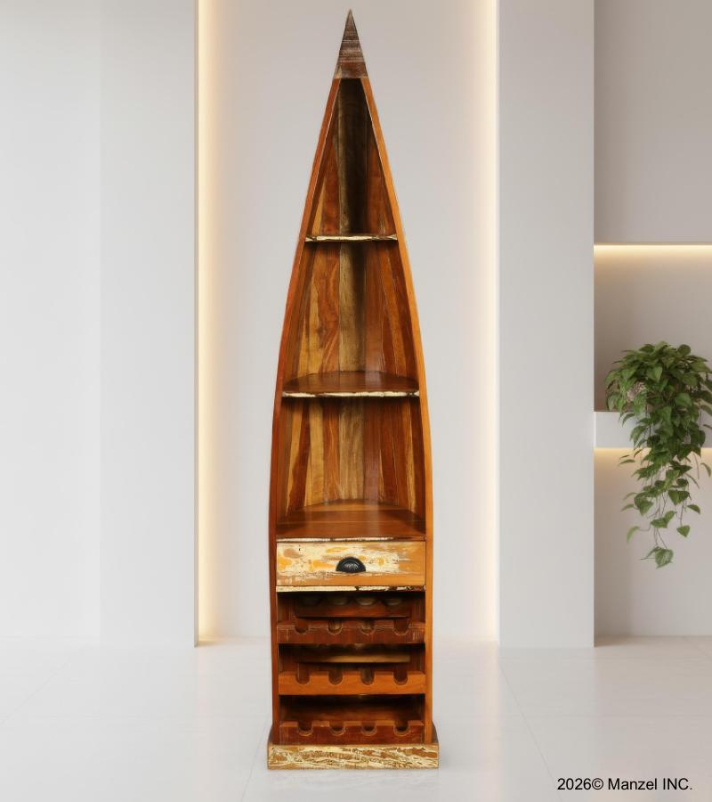 RECLAIMED WOOD BOAT NAUTICAL WINE RACK BOOKCASE W/ SHELVES