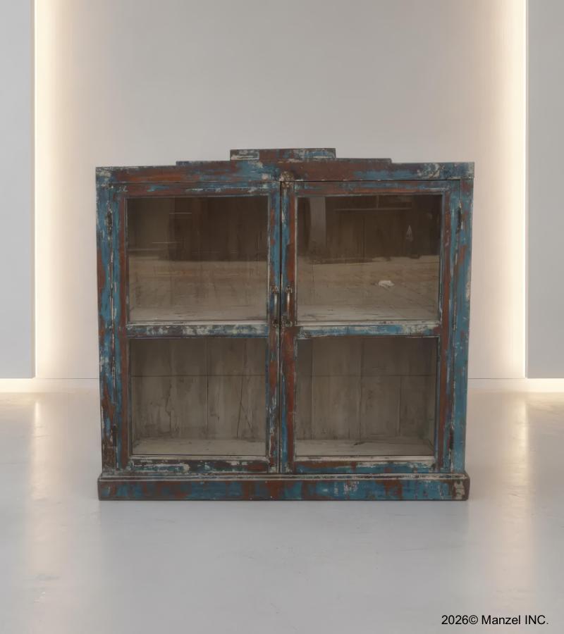 VINTAGE RECLAIMED TEAK & GLASS CABINET