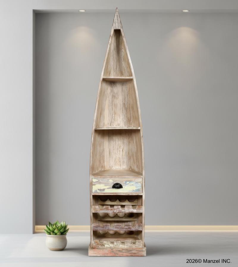 RECLAIMED WOOD BOAT NAUTICAL WINE RACK BOOKCASE W/ SHELVES