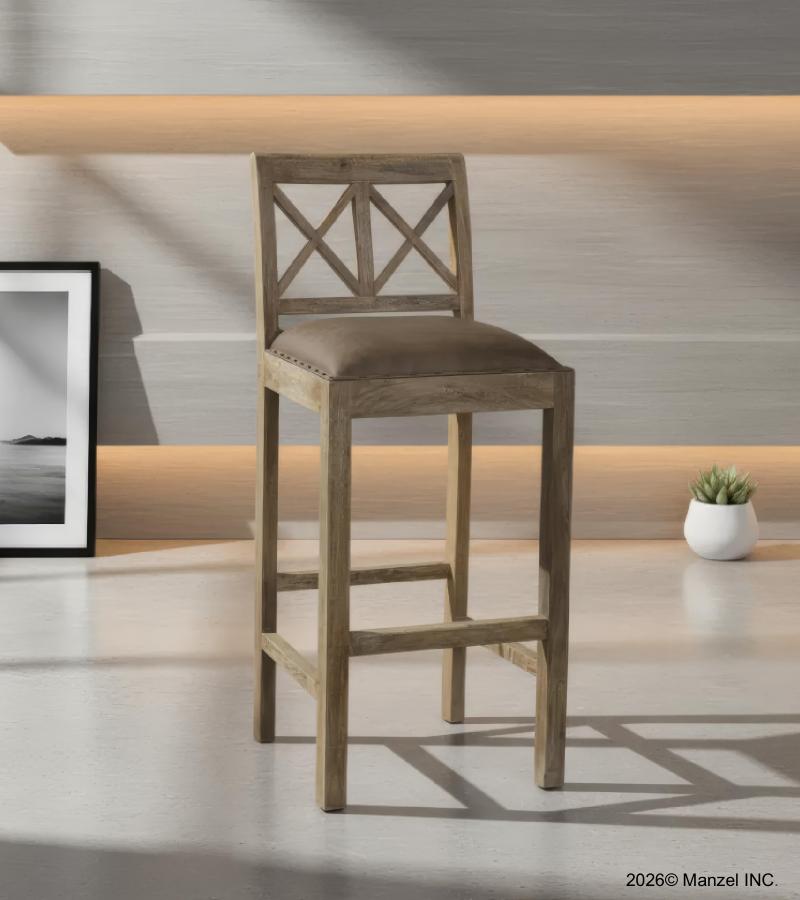 SOLID WOOD BAR STOOL W/ FULL HIDE LEATHER SEAT