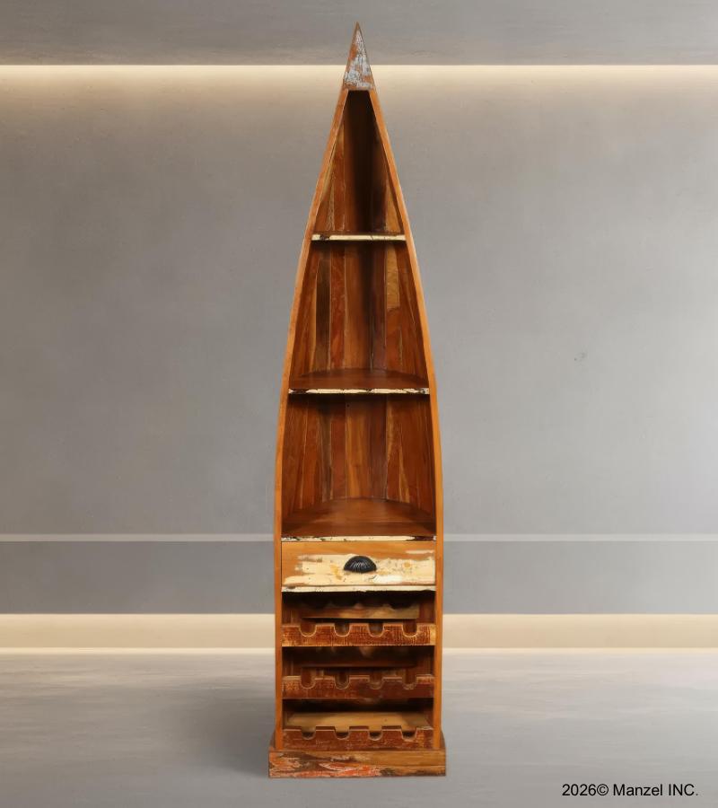 RECLAIMED WOOD BOAT NAUTICAL WINE RACK BOOKCASE W/ SHELVES