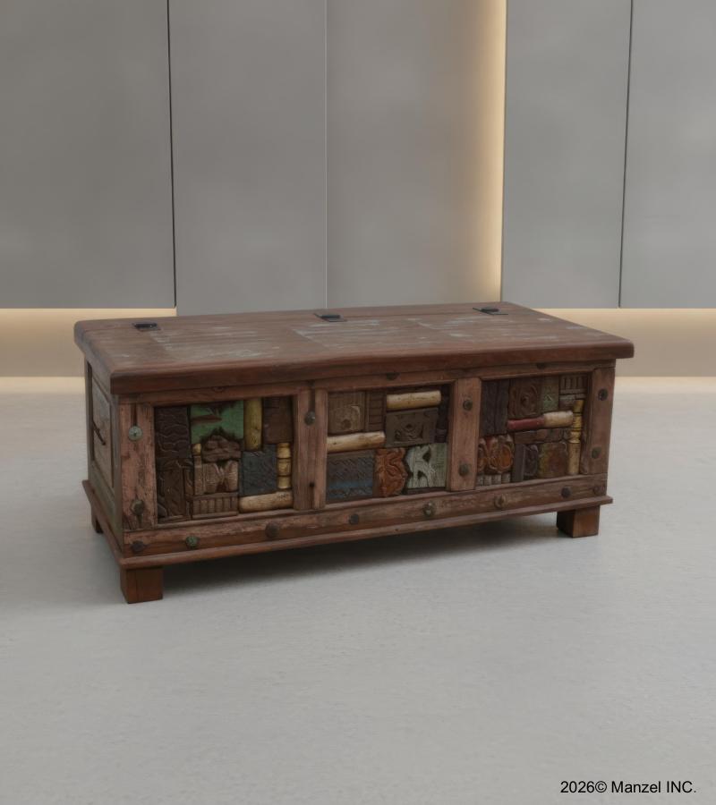 RECLAIMED WOOD STORAGE TRUNK W/ UNUSUAL INLAY