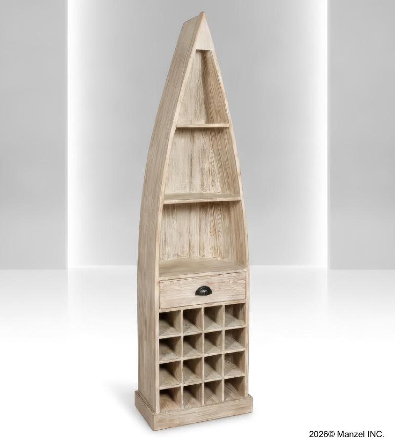 SOLID RECLAIMED TEAK BOAT WINE RACK W/ SHELVES
