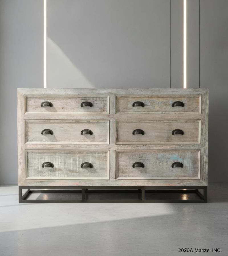 SOLID RECLAIMED TEAK WOOD 6 DRAWER DRESSER CHEST BUREAU SIDEBOARD