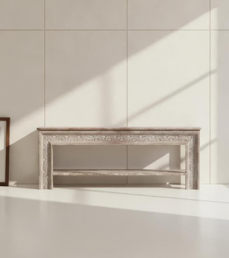 SOLID RECLAIMED TEAK HAND CARVED CONSOLE TABLE