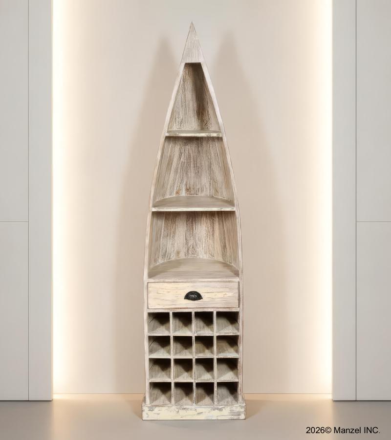 RECLAIMED WOOD BOAT NAUTICAL WINE RACK BOOKCASE W/ SHELVES