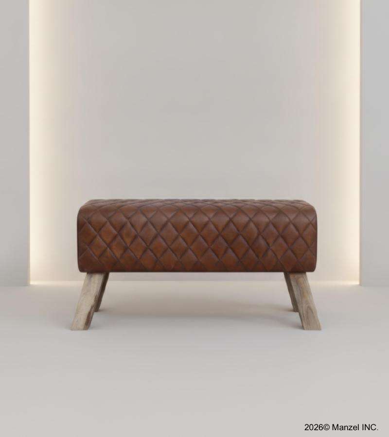 QUILTED GENUINE LEATHER STOOL BENCH